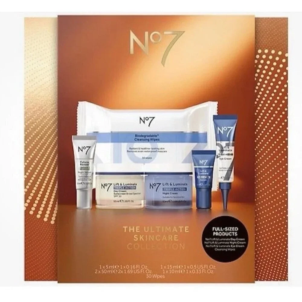 No7 Lift & Luminate Triple Action Skincare System Set (Full Size), New In Box.